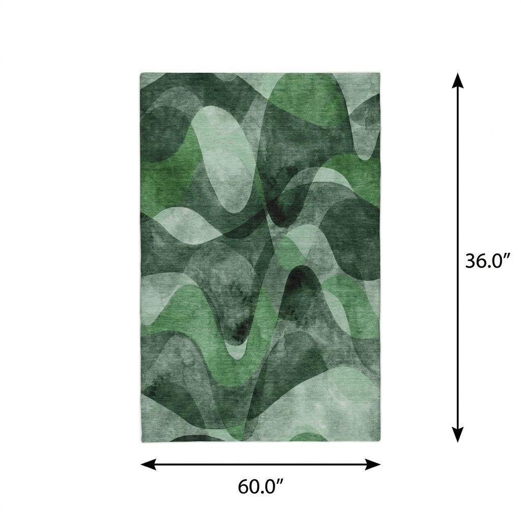 3' X 5' Fern Green And Ivory Abstract Shag Washable Area Rug With UV Protection - HomeRoots - Flyclothing LLC