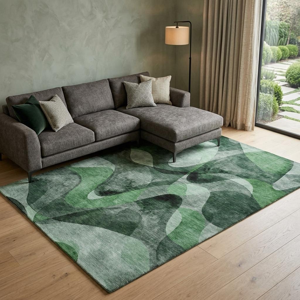 8' X 10' Fern Green And Ivory Abstract Shag Washable Area Rug With UV Protection - HomeRoots - Flyclothing LLC