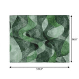 8' X 10' Fern Green And Ivory Abstract Shag Washable Area Rug With UV Protection - HomeRoots - Flyclothing LLC