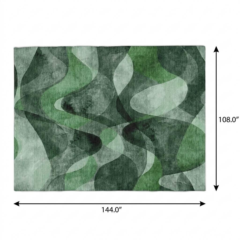 9' X 12' Fern Green And Ivory Abstract Shag Washable Area Rug With UV Protection - HomeRoots - Flyclothing LLC