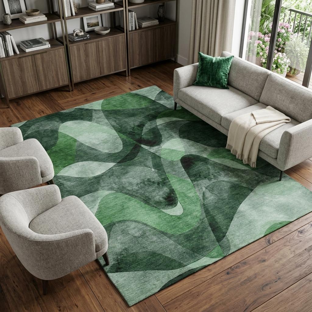 10' X 14' Fern Green And Ivory Abstract Shag Washable Area Rug With UV Protection - HomeRoots - Flyclothing LLC