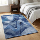 3' X 5' Navy Blue And Ivory Abstract Shag Washable Area Rug With UV Protection - HomeRoots - Flyclothing LLC