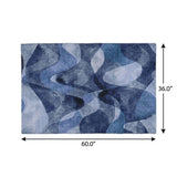 3' X 5' Navy Blue And Ivory Abstract Shag Washable Area Rug With UV Protection - HomeRoots - Flyclothing LLC