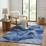 5' X 8' Navy Blue And Ivory Abstract Shag Washable Area Rug With UV Protection - HomeRoots - Flyclothing LLC