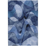 5' X 8' Navy Blue And Ivory Abstract Shag Washable Area Rug With UV Protection - HomeRoots - Flyclothing LLC
