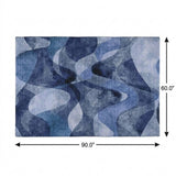 5' X 8' Navy Blue And Ivory Abstract Shag Washable Area Rug With UV Protection - HomeRoots - Flyclothing LLC