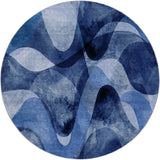 8' Navy Blue And Ivory Abstract Shag Washable Round Rug With UV Protection - HomeRoots - Flyclothing LLC