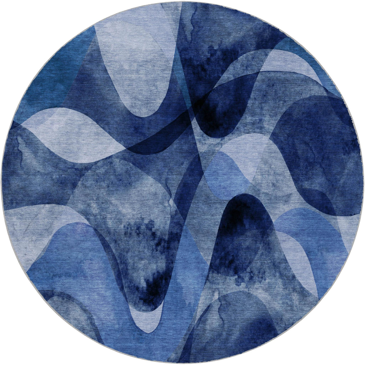 8' Navy Blue And Ivory Abstract Shag Washable Round Rug With UV Protection - HomeRoots - Flyclothing LLC