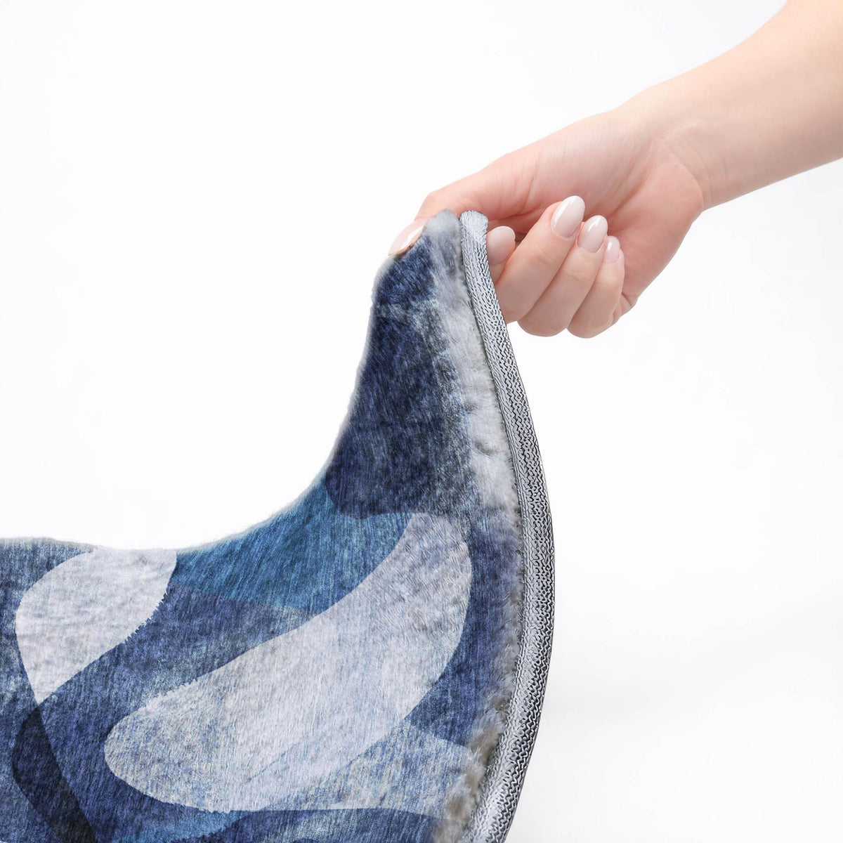 8' Navy Blue And Ivory Abstract Shag Washable Round Rug With UV Protection - HomeRoots - Flyclothing LLC