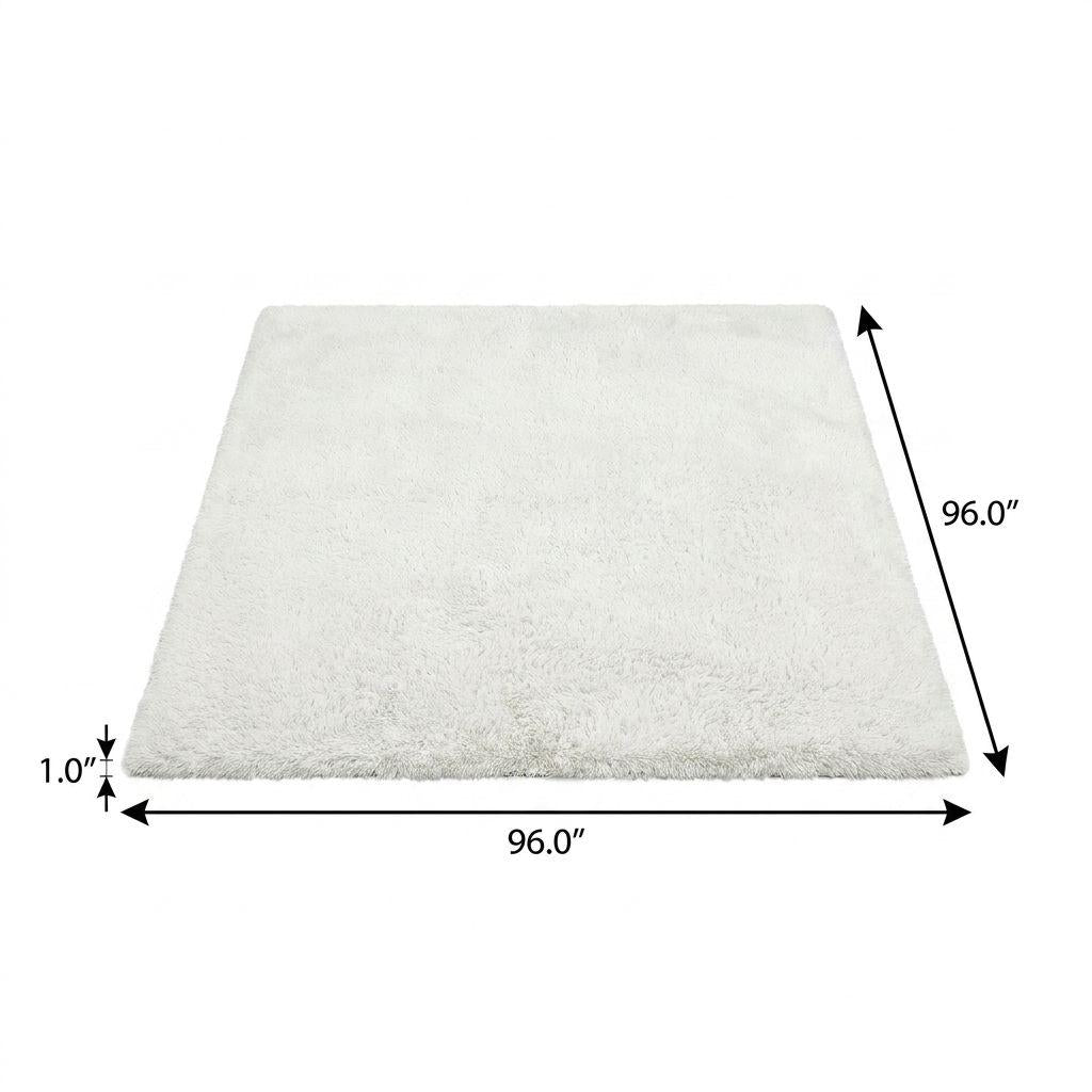 8' Navy Blue And Ivory Abstract Shag Washable Round Rug With UV Protection - HomeRoots - Flyclothing LLC
