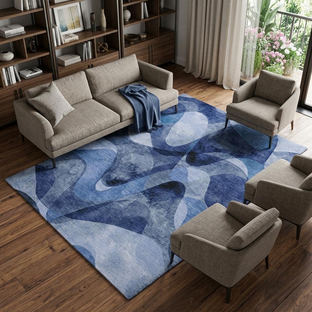 8' X 10' Navy Blue And Ivory Abstract Shag Washable Area Rug With UV Protection - HomeRoots - Flyclothing LLC