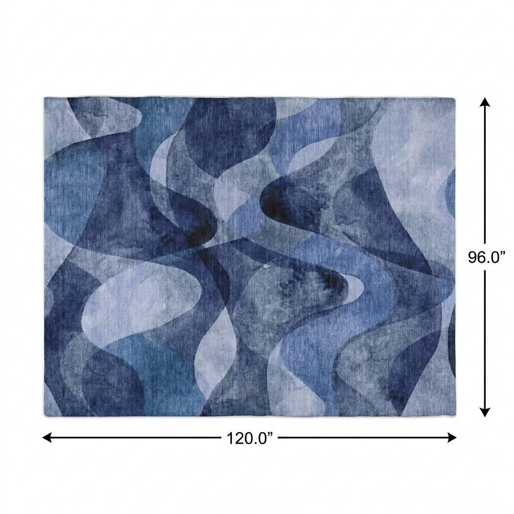 8' X 10' Navy Blue And Ivory Abstract Shag Washable Area Rug With UV Protection - HomeRoots - Flyclothing LLC