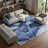 9' X 12' Navy Blue And Ivory Abstract Shag Washable Area Rug With UV Protection - HomeRoots - Flyclothing LLC