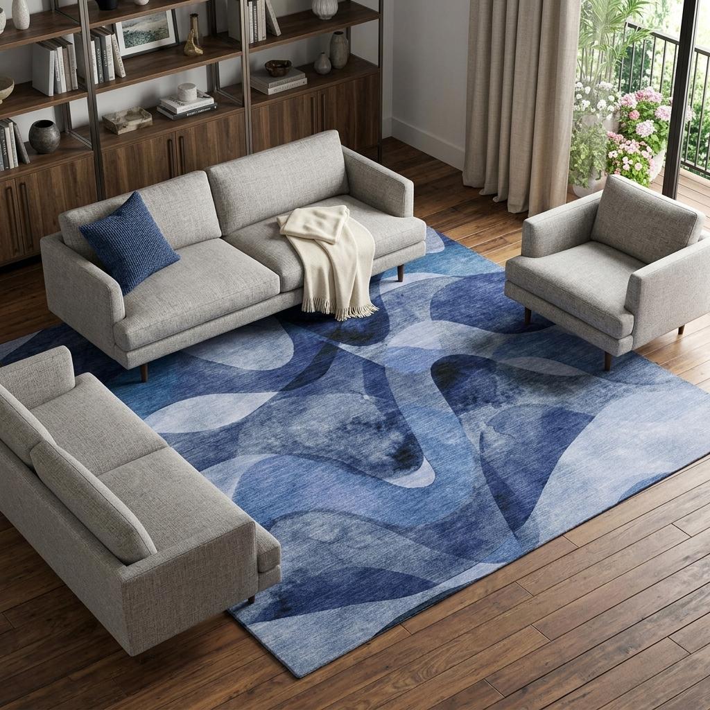 9' X 12' Navy Blue And Ivory Abstract Shag Washable Area Rug With UV Protection - HomeRoots - Flyclothing LLC