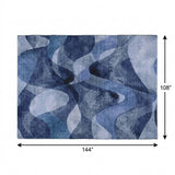 9' X 12' Navy Blue And Ivory Abstract Shag Washable Area Rug With UV Protection - HomeRoots - Flyclothing LLC
