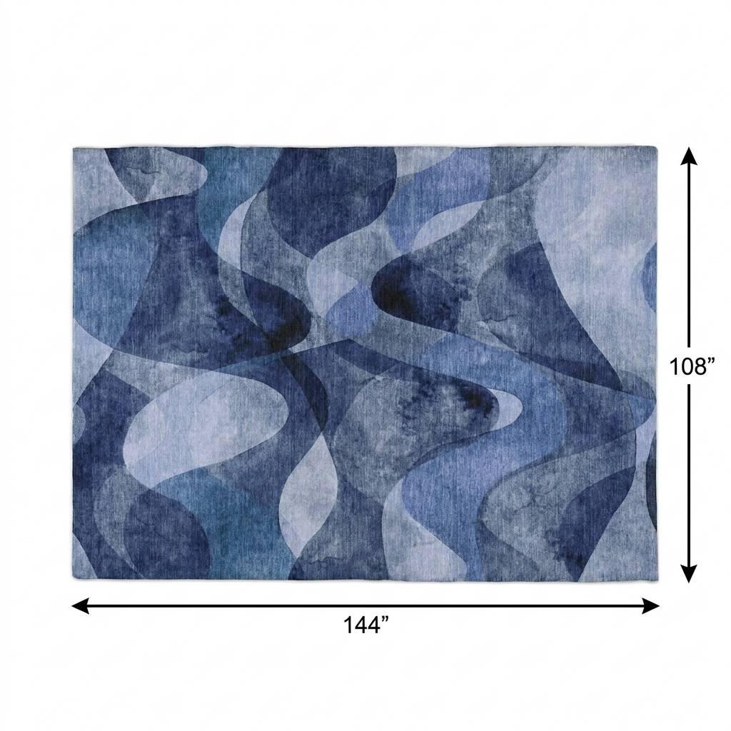 9' X 12' Navy Blue And Ivory Abstract Shag Washable Area Rug With UV Protection - HomeRoots - Flyclothing LLC