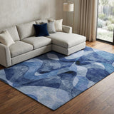 10' X 14' Navy Blue And Ivory Abstract Shag Washable Area Rug With UV Protection - HomeRoots - Flyclothing LLC