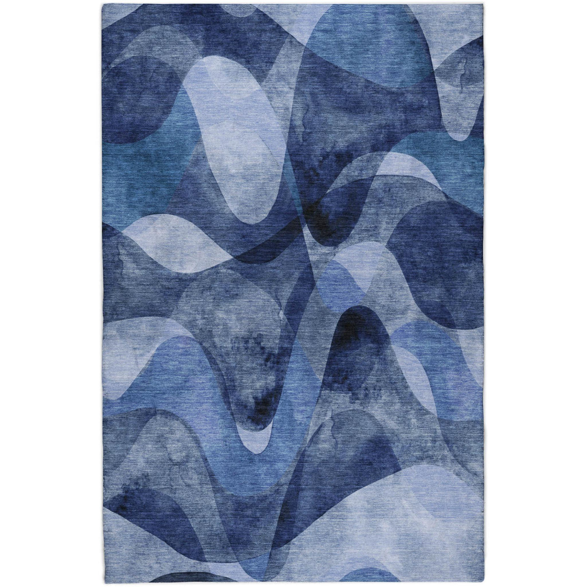 10' X 14' Navy Blue And Ivory Abstract Shag Washable Area Rug With UV Protection - HomeRoots - Flyclothing LLC