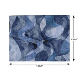 10' X 14' Navy Blue And Ivory Abstract Shag Washable Area Rug With UV Protection - HomeRoots - Flyclothing LLC