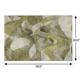 5' X 8' Olive Green And Fern Green Abstract Shag Washable Area Rug With UV Protection - HomeRoots - Flyclothing LLC
