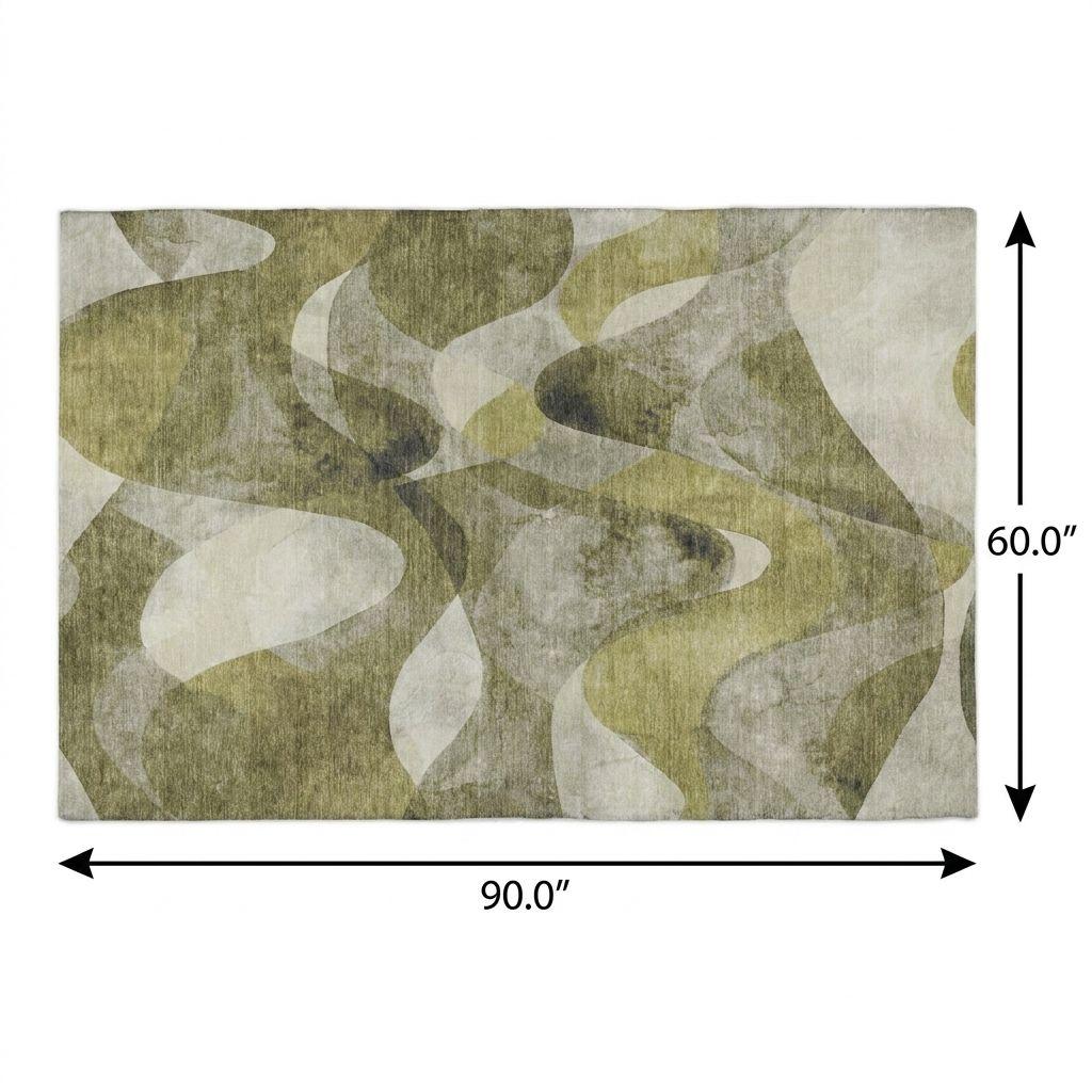 5' X 8' Olive Green And Fern Green Abstract Shag Washable Area Rug With UV Protection - HomeRoots - Flyclothing LLC