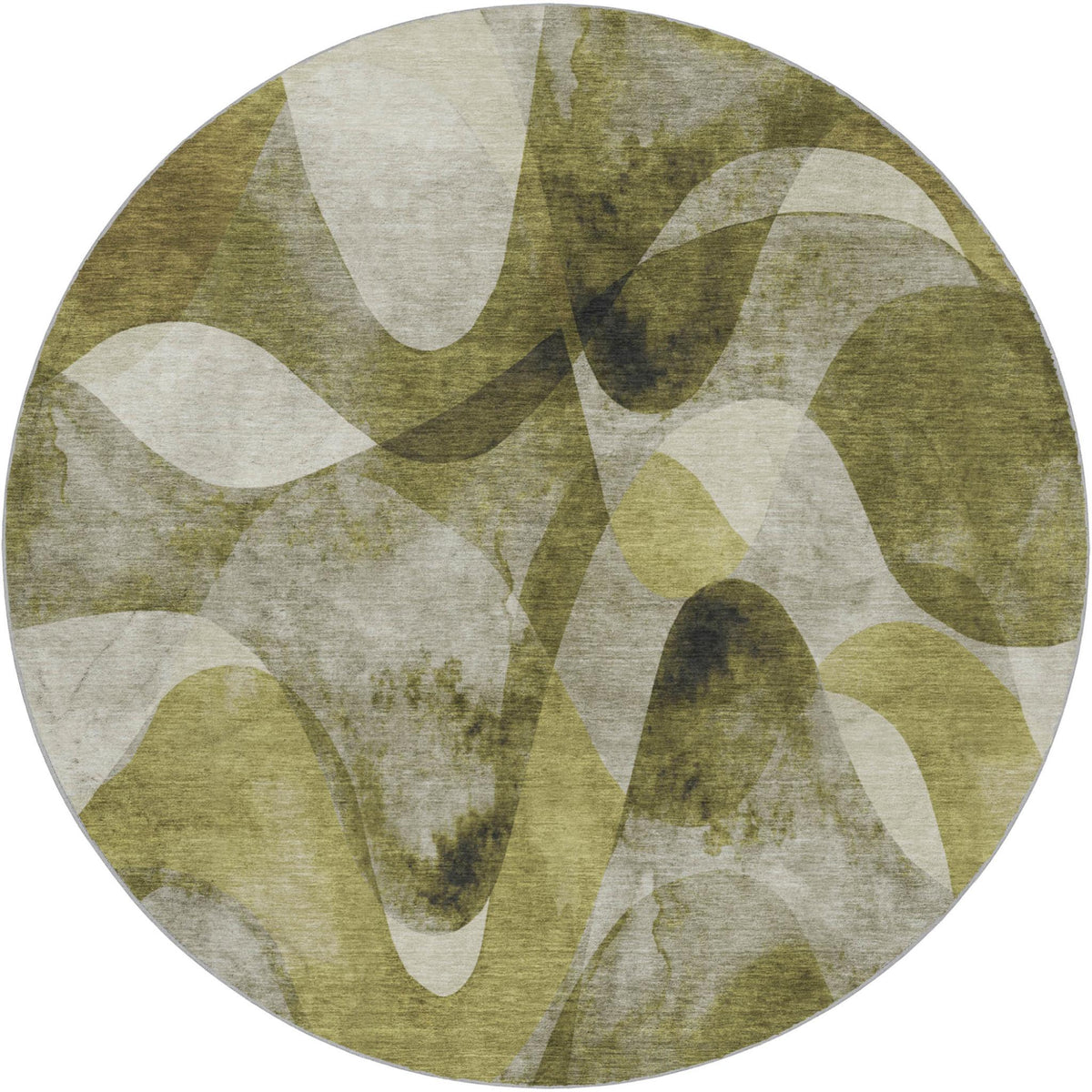 8' Olive Green And Fern Green Abstract Shag Washable Round Rug With UV Protection - HomeRoots - Flyclothing LLC