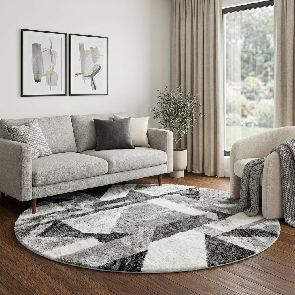 8' Olive Green And Fern Green Abstract Shag Washable Round Rug With UV Protection - HomeRoots - Flyclothing LLC