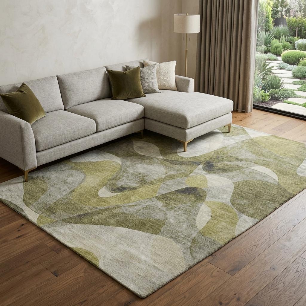8' X 10' Olive Green And Fern Green Abstract Shag Washable Area Rug With UV Protection - HomeRoots - Flyclothing LLC