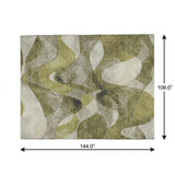 9' X 12' Olive Green And Fern Green Abstract Shag Washable Area Rug With UV Protection - HomeRoots - Flyclothing LLC