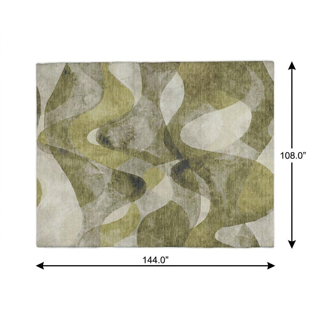 9' X 12' Olive Green And Fern Green Abstract Shag Washable Area Rug With UV Protection - HomeRoots - Flyclothing LLC