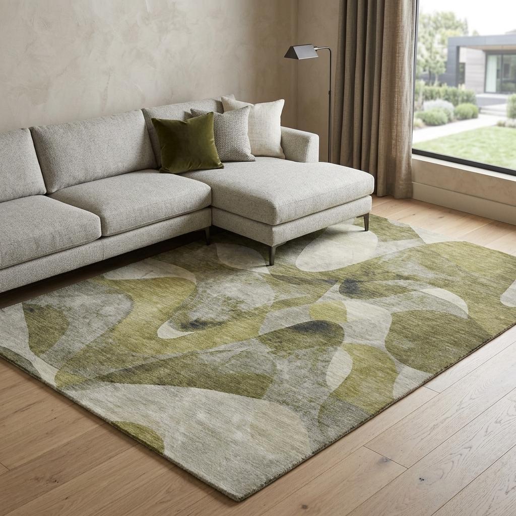 10' X 14' Olive Green And Fern Green Abstract Shag Washable Area Rug With UV Protection - HomeRoots - Flyclothing LLC