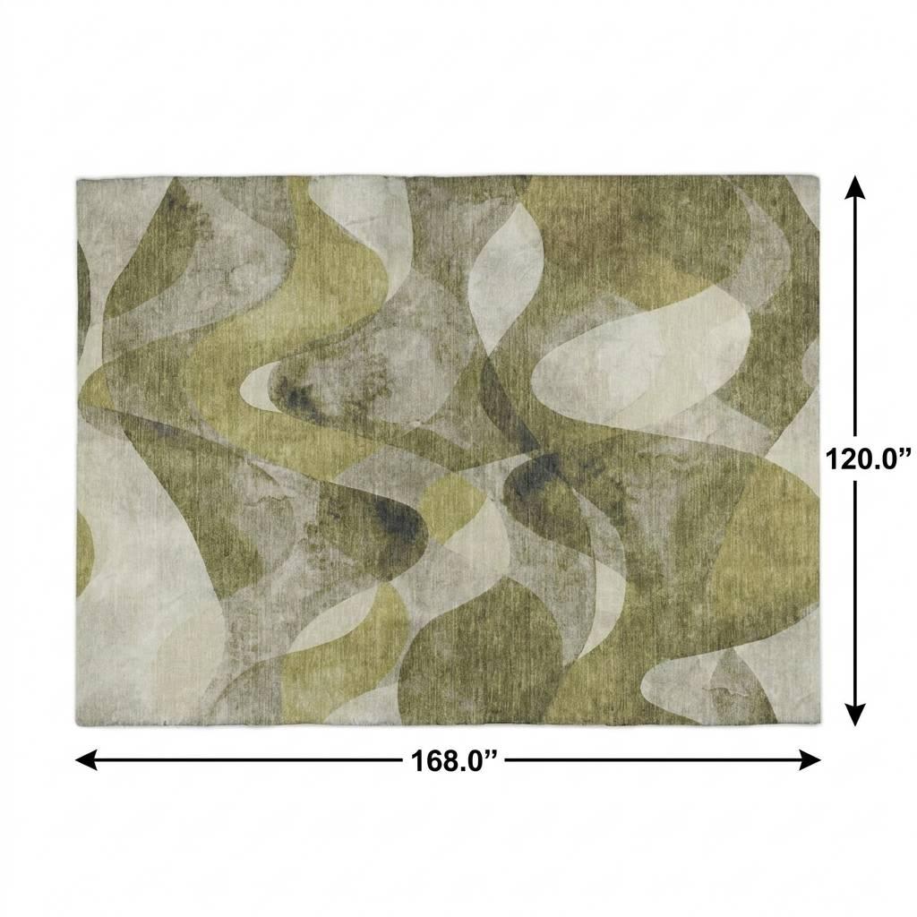 10' X 14' Olive Green And Fern Green Abstract Shag Washable Area Rug With UV Protection - HomeRoots - Flyclothing LLC