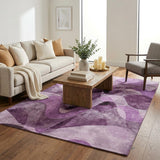 5' X 8' Purple And Ivory Abstract Shag Washable Area Rug With UV Protection - HomeRoots - Flyclothing LLC
