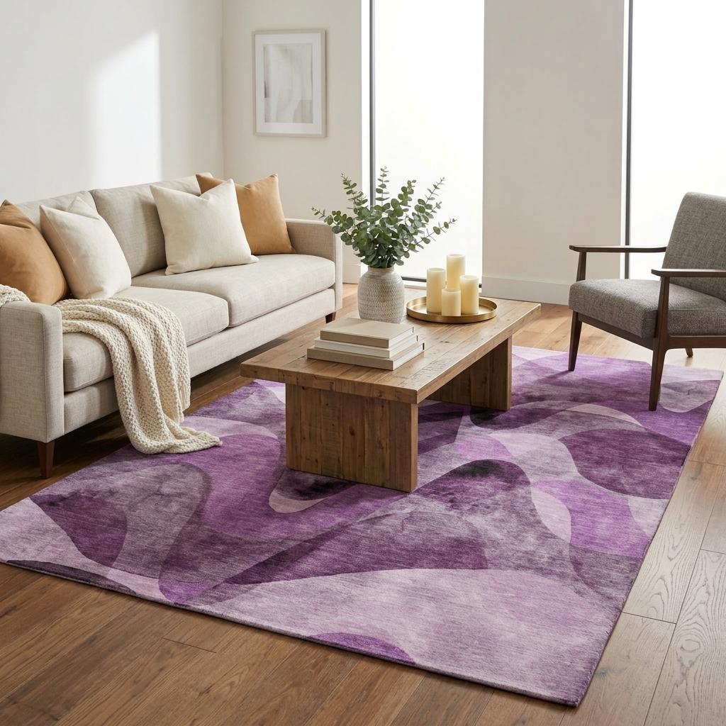 5' X 8' Purple And Ivory Abstract Shag Washable Area Rug With UV Protection - HomeRoots - Flyclothing LLC