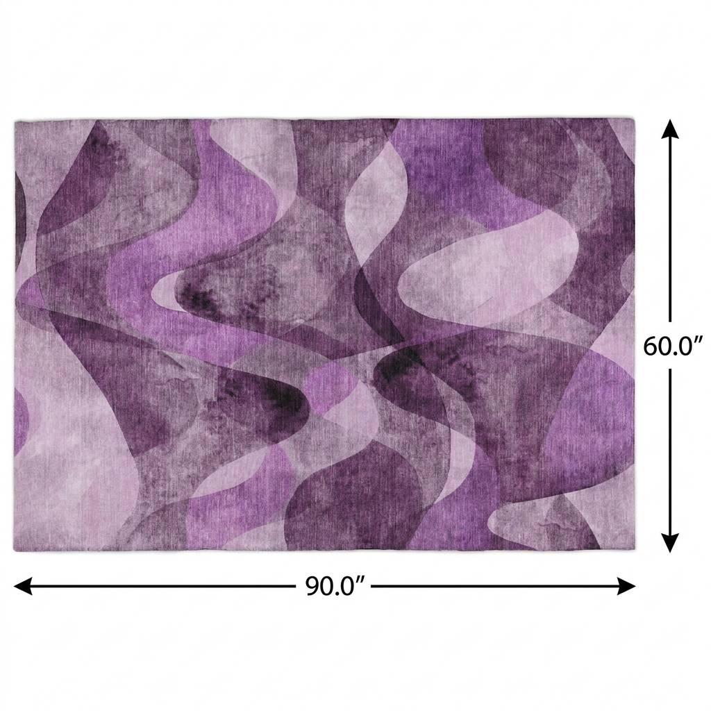 5' X 8' Purple And Ivory Abstract Shag Washable Area Rug With UV Protection - HomeRoots - Flyclothing LLC