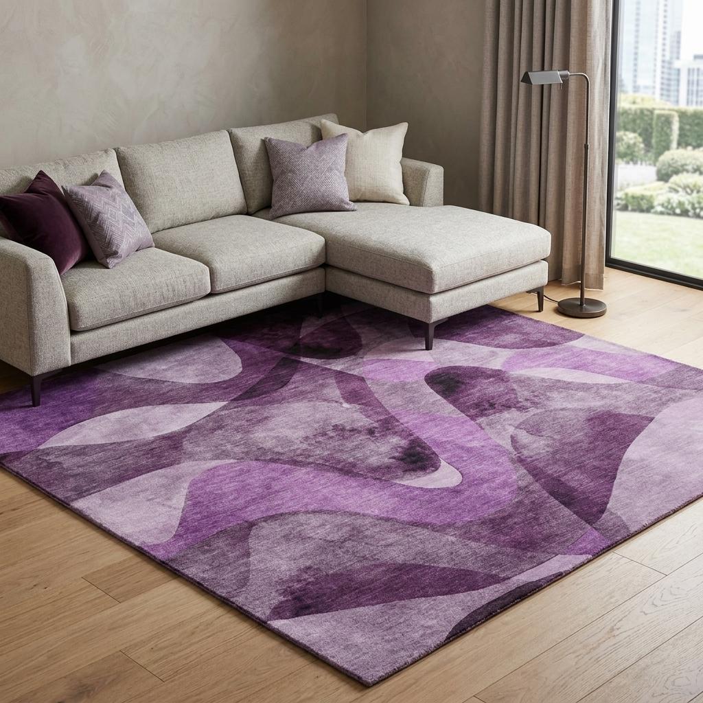 8' X 10' Purple And Ivory Abstract Shag Washable Area Rug With UV Protection - HomeRoots - Flyclothing LLC
