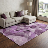9' X 12' Purple And Ivory Abstract Shag Washable Area Rug With UV Protection - HomeRoots - Flyclothing LLC