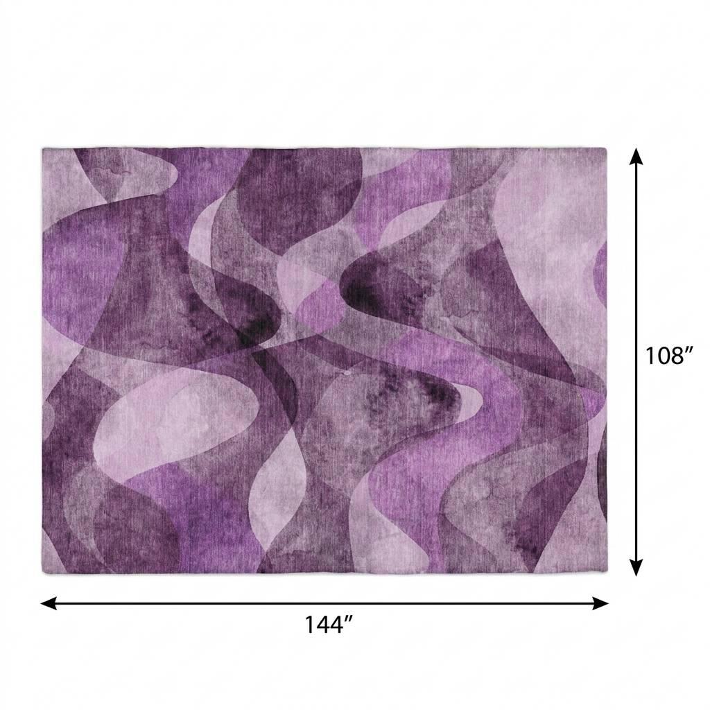 9' X 12' Purple And Ivory Abstract Shag Washable Area Rug With UV Protection - HomeRoots - Flyclothing LLC