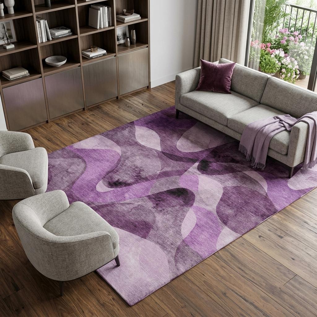 10' X 14' Purple And Ivory Abstract Shag Washable Area Rug With UV Protection - HomeRoots - Flyclothing LLC