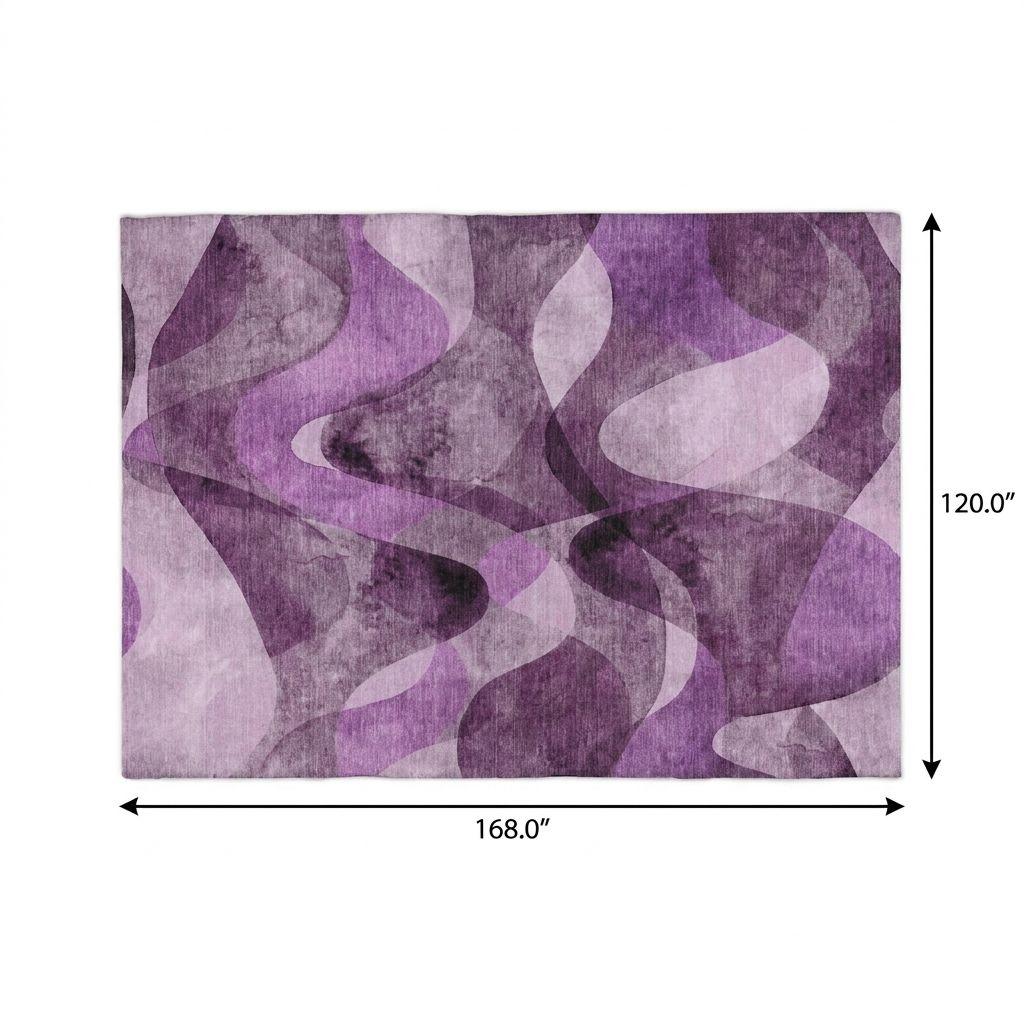 10' X 14' Purple And Ivory Abstract Shag Washable Area Rug With UV Protection - HomeRoots - Flyclothing LLC