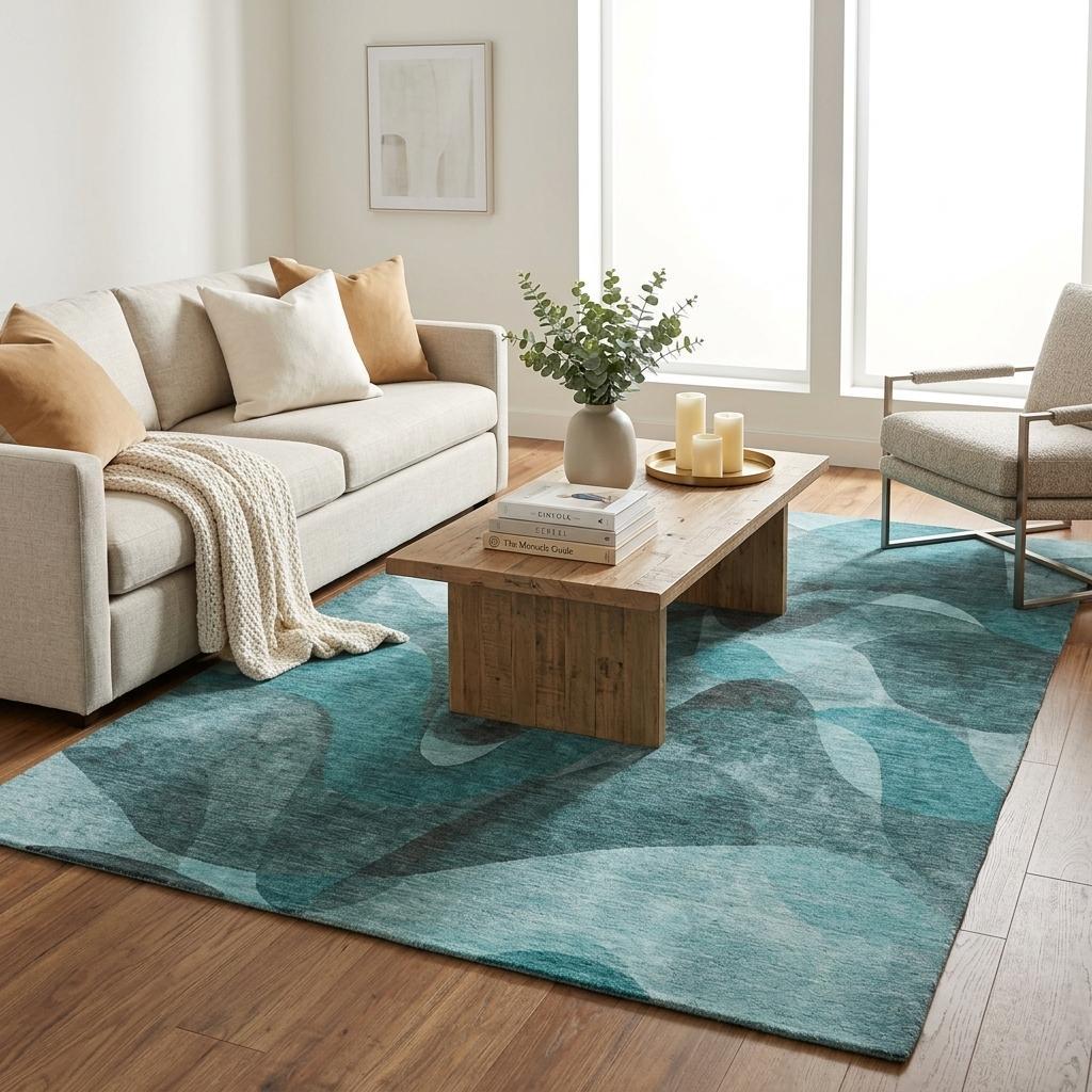 5' X 8' Teal And Ivory Abstract Shag Washable Area Rug With UV Protection - HomeRoots - Flyclothing LLC
