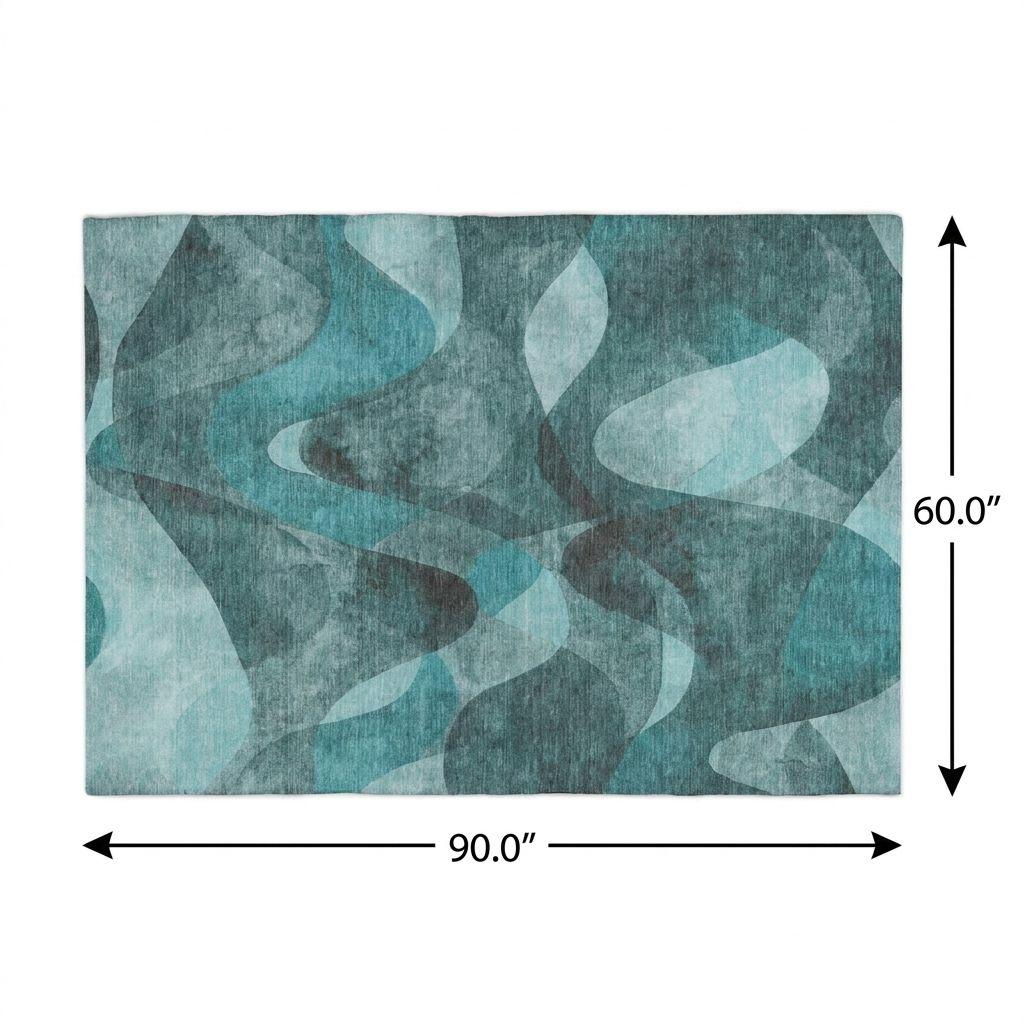 5' X 8' Teal And Ivory Abstract Shag Washable Area Rug With UV Protection - HomeRoots - Flyclothing LLC