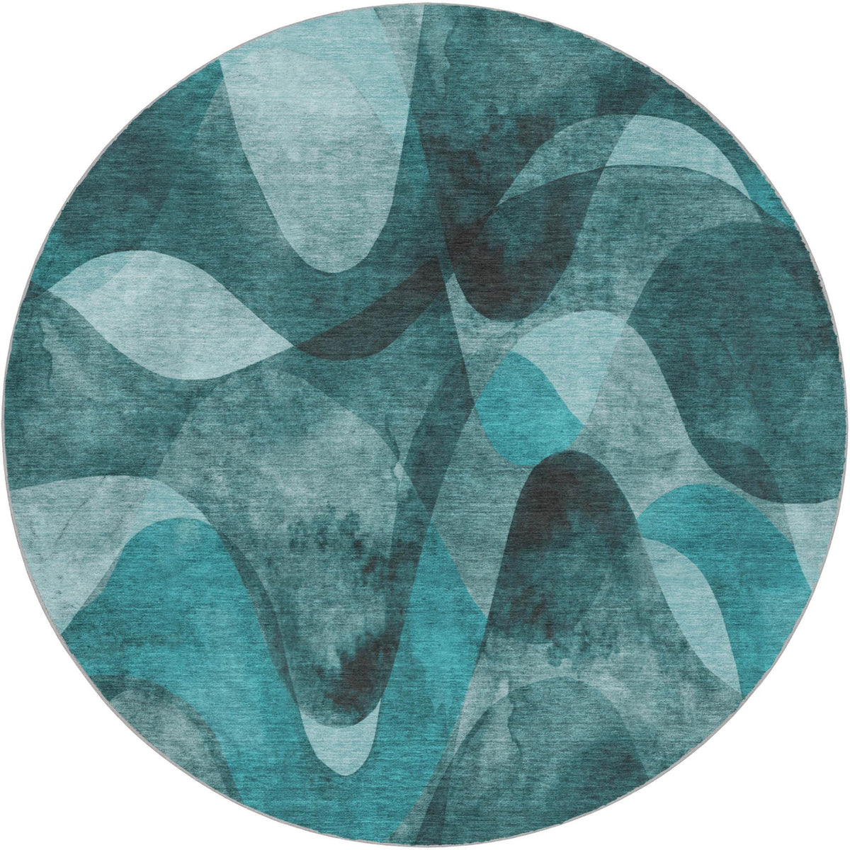 8' Teal And Ivory Abstract Shag Washable Round Rug With UV Protection - HomeRoots - Flyclothing LLC