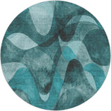 8' Teal And Ivory Abstract Shag Washable Round Rug With UV Protection - HomeRoots - Flyclothing LLC