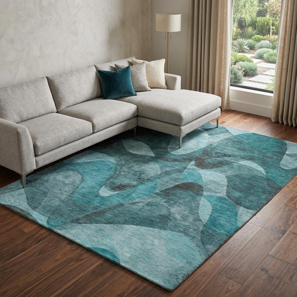 8' X 10' Teal And Ivory Abstract Shag Washable Area Rug With UV Protection - HomeRoots - Flyclothing LLC