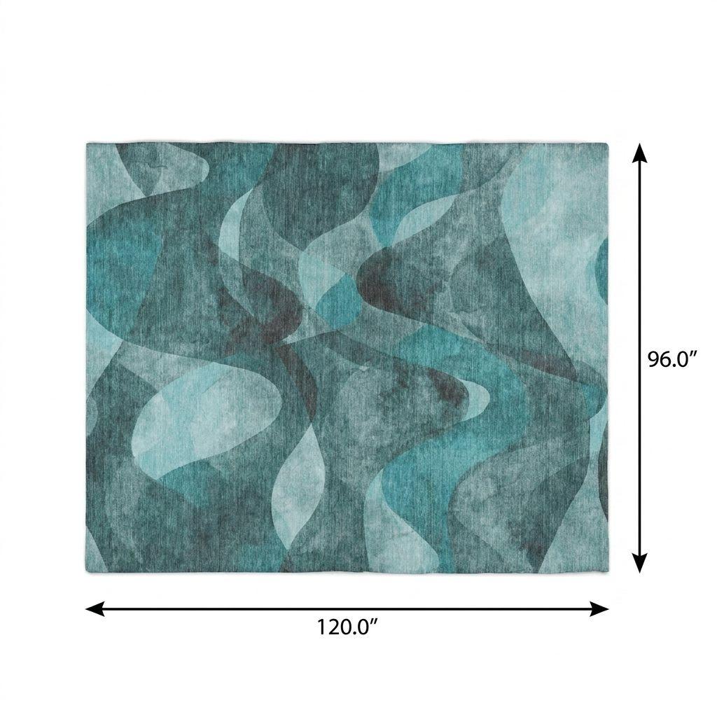 8' X 10' Teal And Ivory Abstract Shag Washable Area Rug With UV Protection - HomeRoots - Flyclothing LLC