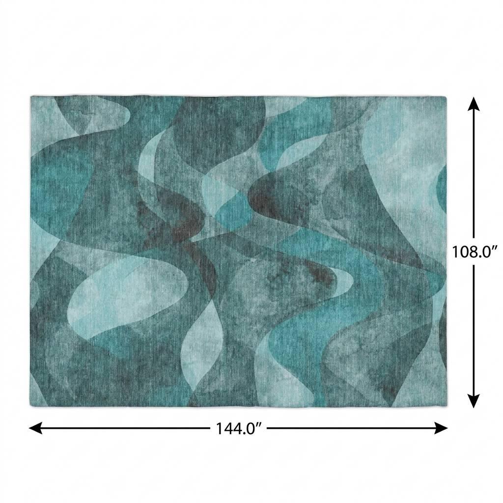 9' X 12' Teal And Ivory Abstract Shag Washable Area Rug With UV Protection - HomeRoots - Flyclothing LLC