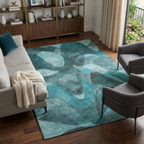 10' X 14' Teal And Ivory Abstract Shag Washable Area Rug With UV Protection - HomeRoots - Flyclothing LLC