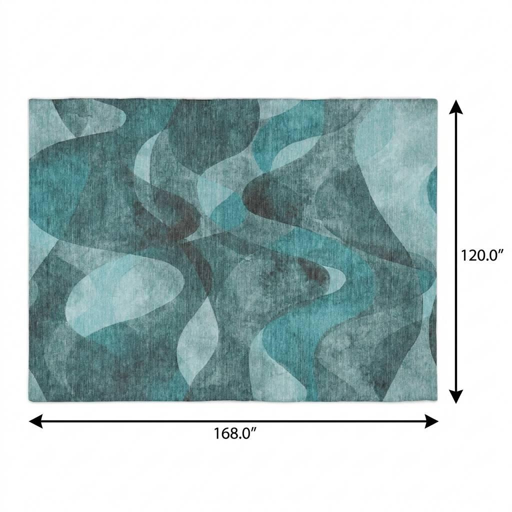 10' X 14' Teal And Ivory Abstract Shag Washable Area Rug With UV Protection - HomeRoots - Flyclothing LLC
