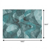 10' X 14' Teal And Ivory Abstract Shag Washable Area Rug With UV Protection - HomeRoots - Flyclothing LLC